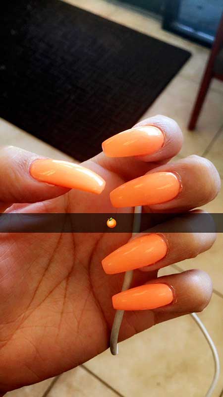Orange, Orange Nails, Summer Nails, Manicures, Snapchat Acrylic Nails 