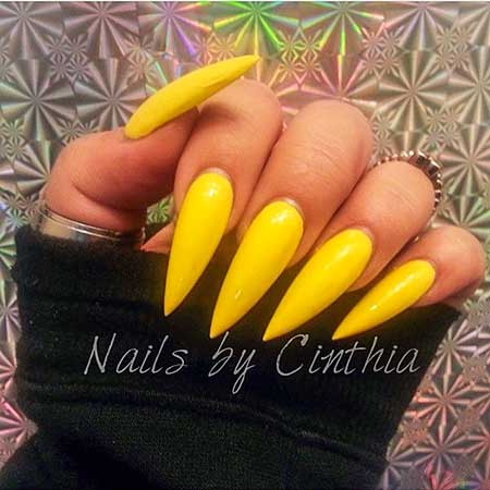 Yellow Nails, Yellow, Polish, Nail Polish, Stiletto Nails 