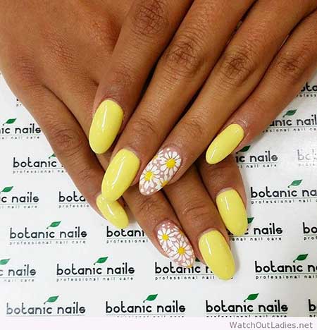Yellow Nails, Yellow, Summer Nails, Botanic Nails, Yellow and White Nails 