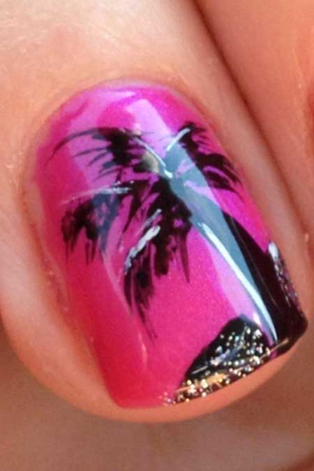 Pink Palm Tree Nail ,  Pink Nail