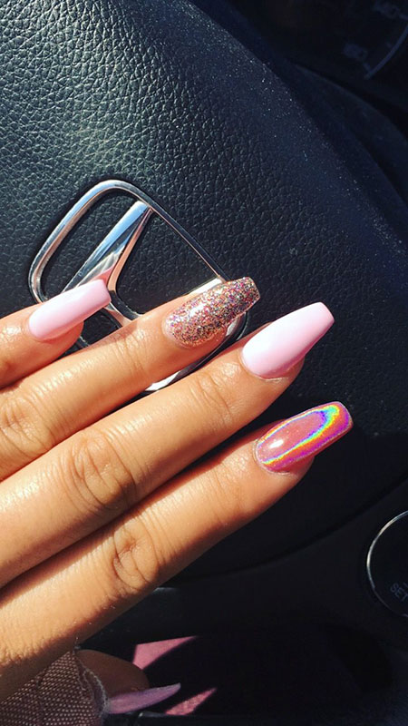 Holographic Coffin Acrylic Nails, Coffin Manicure Nail Holographic