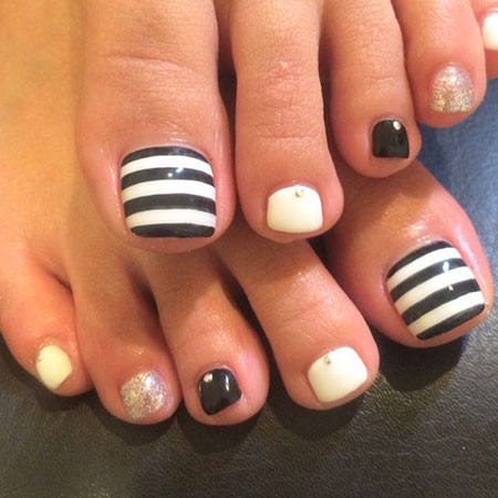 Black and White Striped Toe Nails, Nail Toe Gel Toes