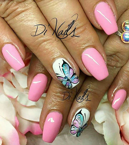 Pink Butterfly Manicure Ongles