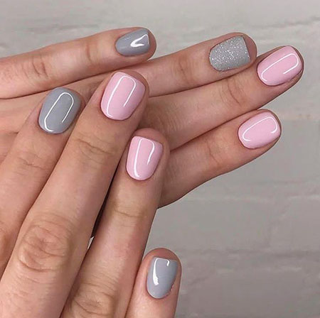 Short Pink and Grey Nails, Grey Pink Manicure Pretty