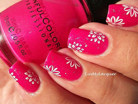 Vivid Pink Nail Idea, Pink White Little Sparkle